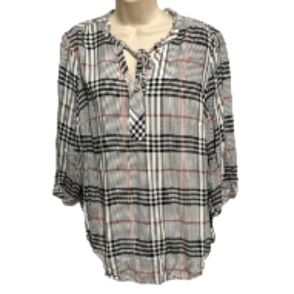 TORRID Split Front With Neck Ties 3/4 Sleeve Blouse Plaid Gingham Plus Size  2X